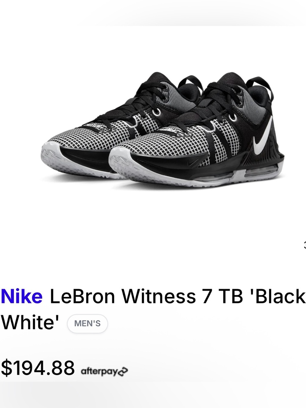 Nike LeBron Witness 7 TB Men’s Basketball Sneakers - Black & White Size 6